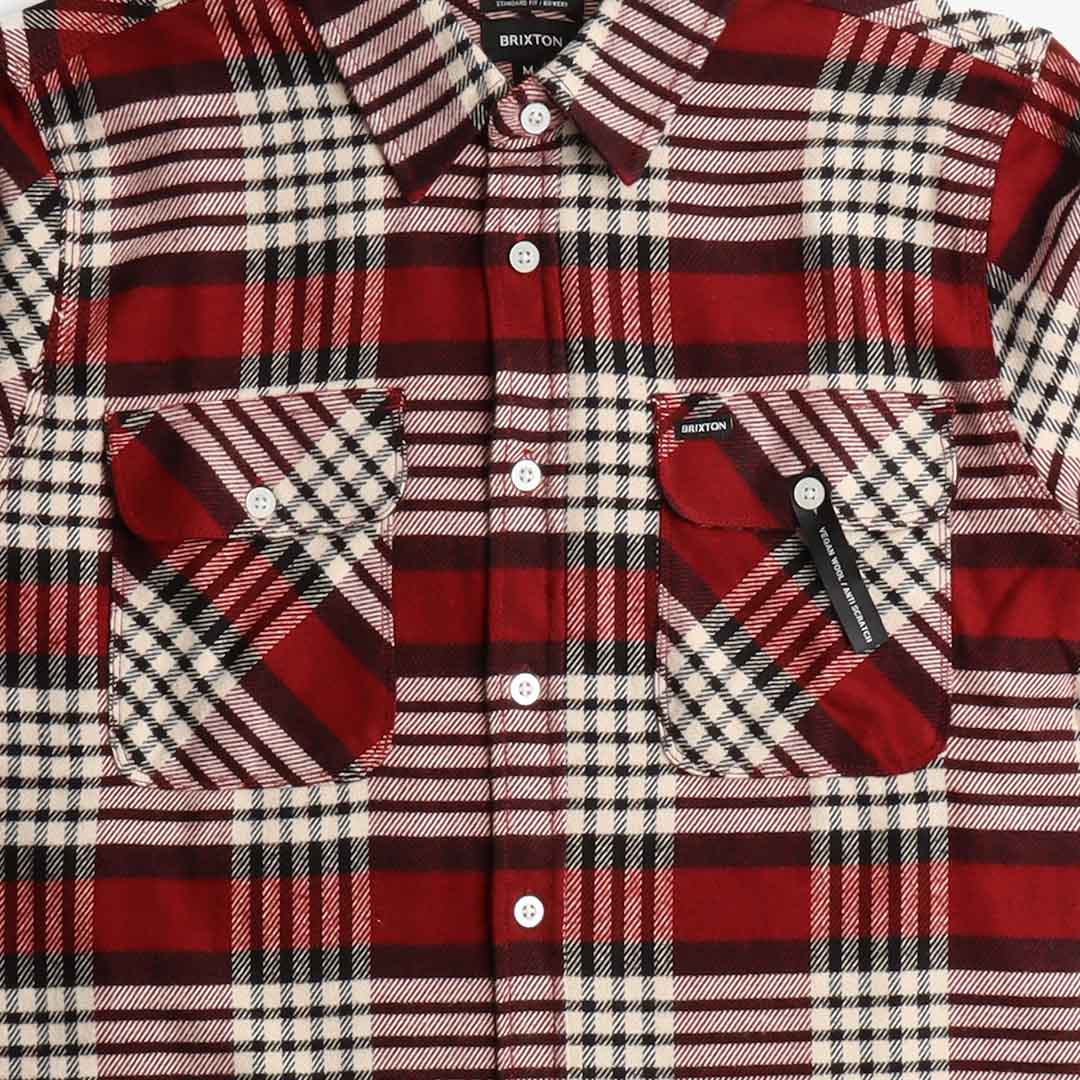 Brixton Bowery Flannel Shirt Isalnd Berry White Cap Black