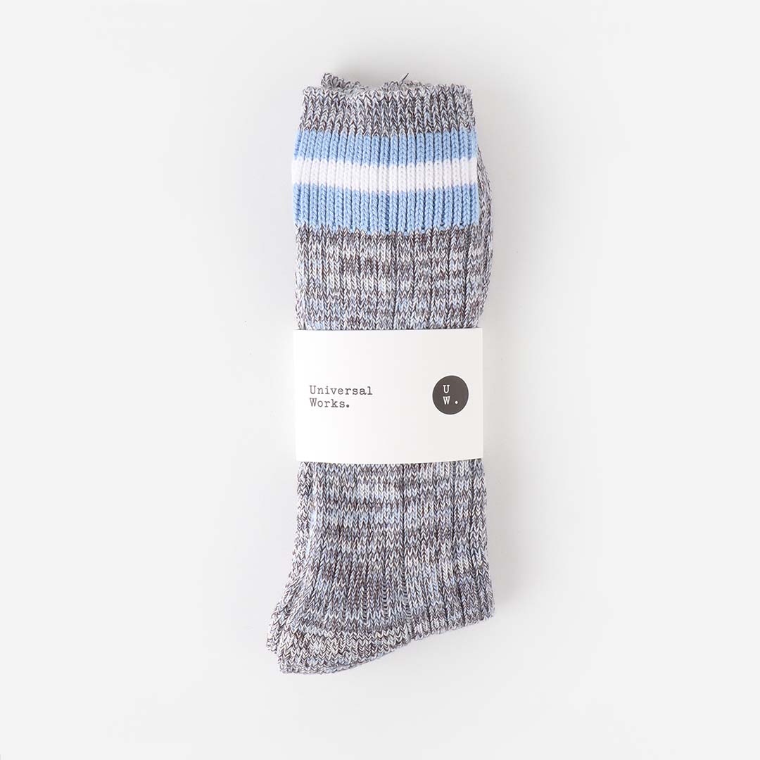 main Universal Works Everyday Stripe Crew Socks, Cornish Blue, Detail Shot 2